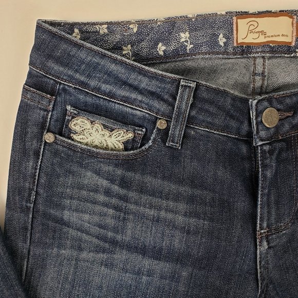 Paige Embroidered Benedict Canyon Boot Cut Jeans 26 - Picture 2 of 12